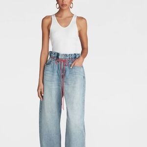 KBB High-Rise Paperbag Light Wash Wide-Leg Jeans - Light Blue